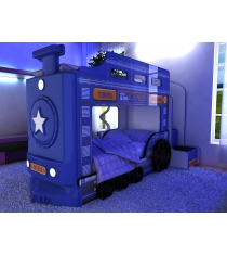 Двухъярусная кровать машина Паровоз синий